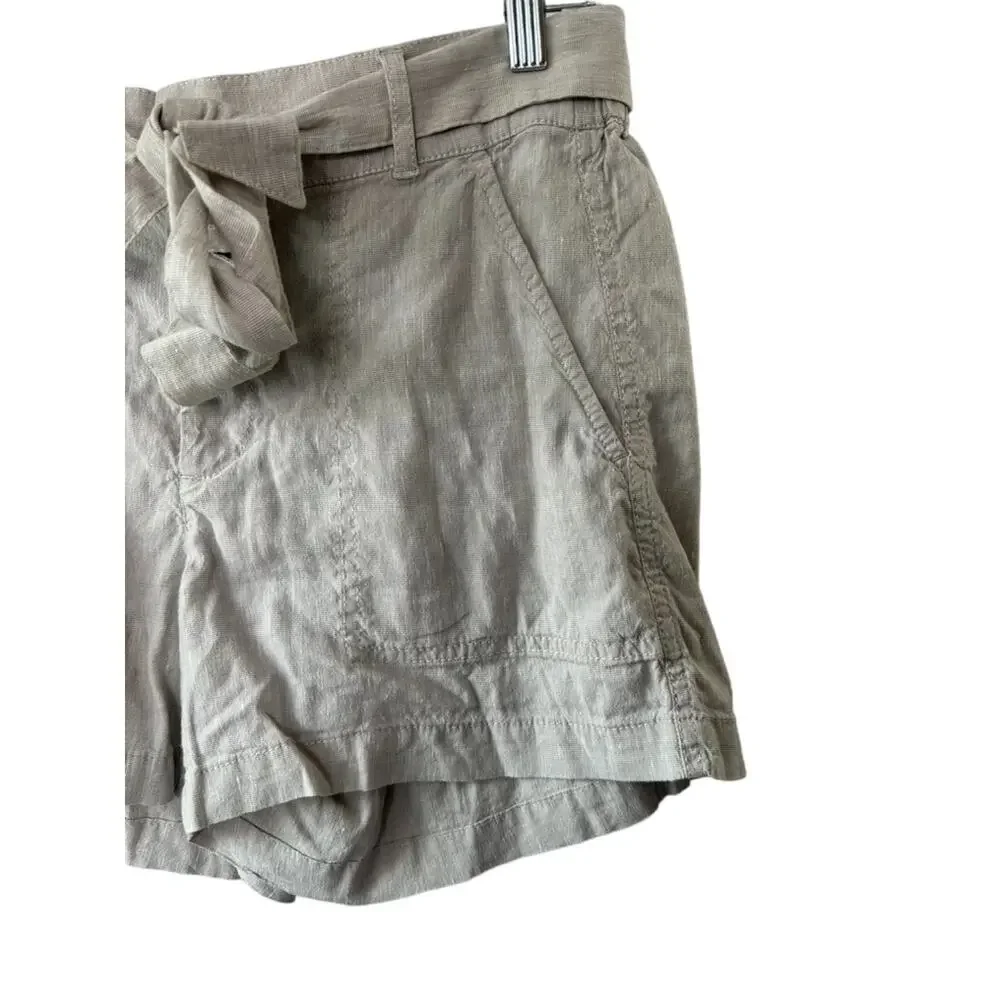 Loft Lou & Grey Beige Oatmeal Tie Front Linen Blend Shorts Women's Size Small